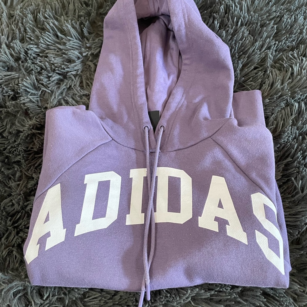 Adidas Hoodie Sweatshirt Purple Pullover Drawstrings - Picture 6 of 7